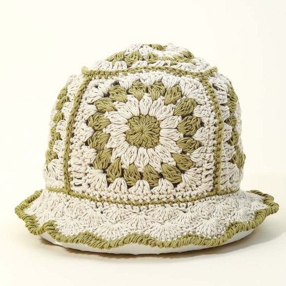 Sun-Flower Granny-Square Crochet Ruffle Bucket Beanie - Picture 7 of 9